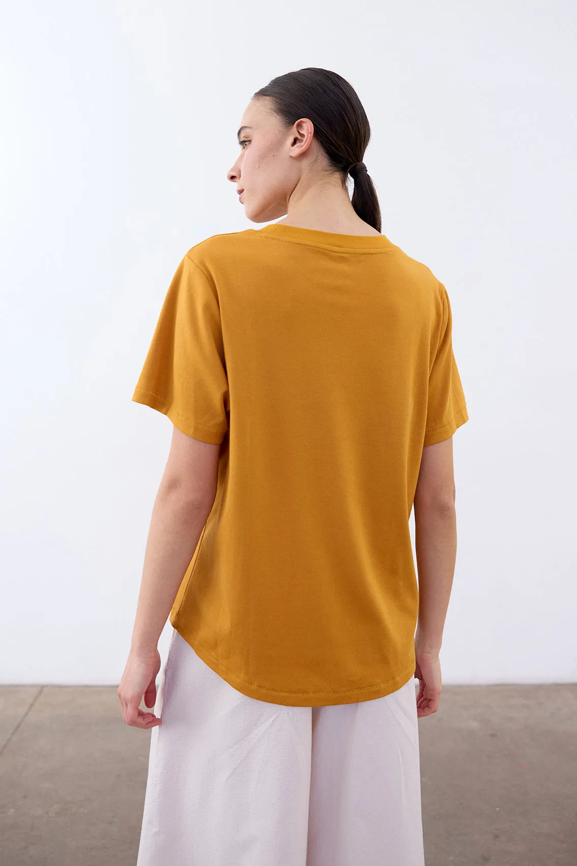 Basic Crew Neck Pima Cotton T-Shirt - Cúrcuma