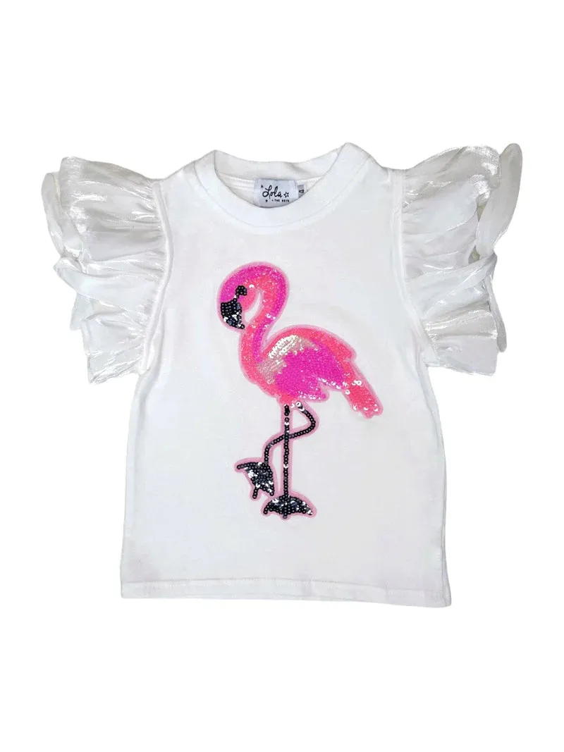 Beaded Flamingo Ruffle T-Shirt