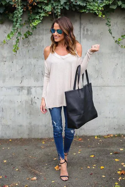 Bear Shoulder Scoop Pure Color Loose T-shirt