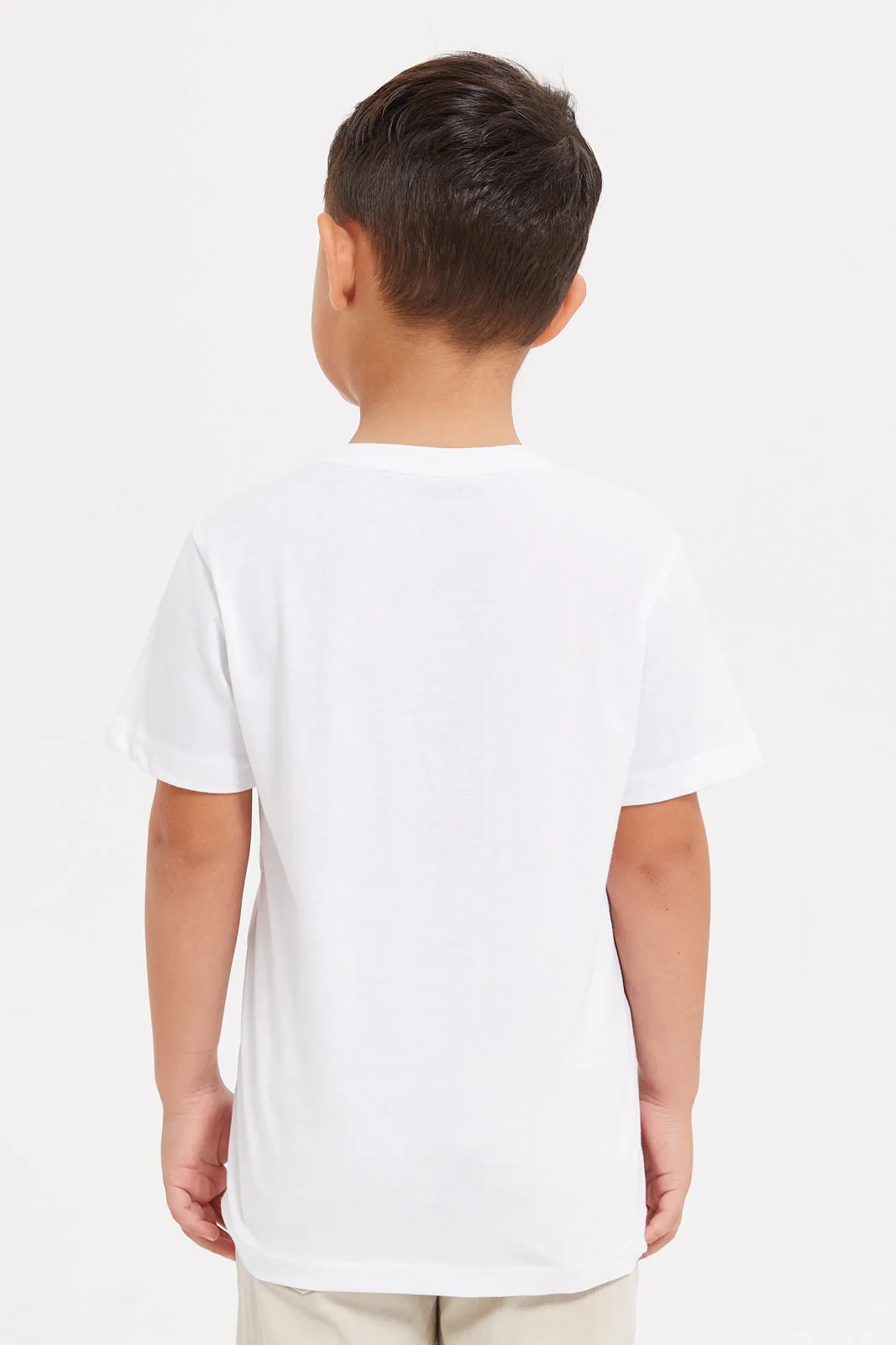 Boys Beige And White Shirt With T-Shirt Set (2 Piece)