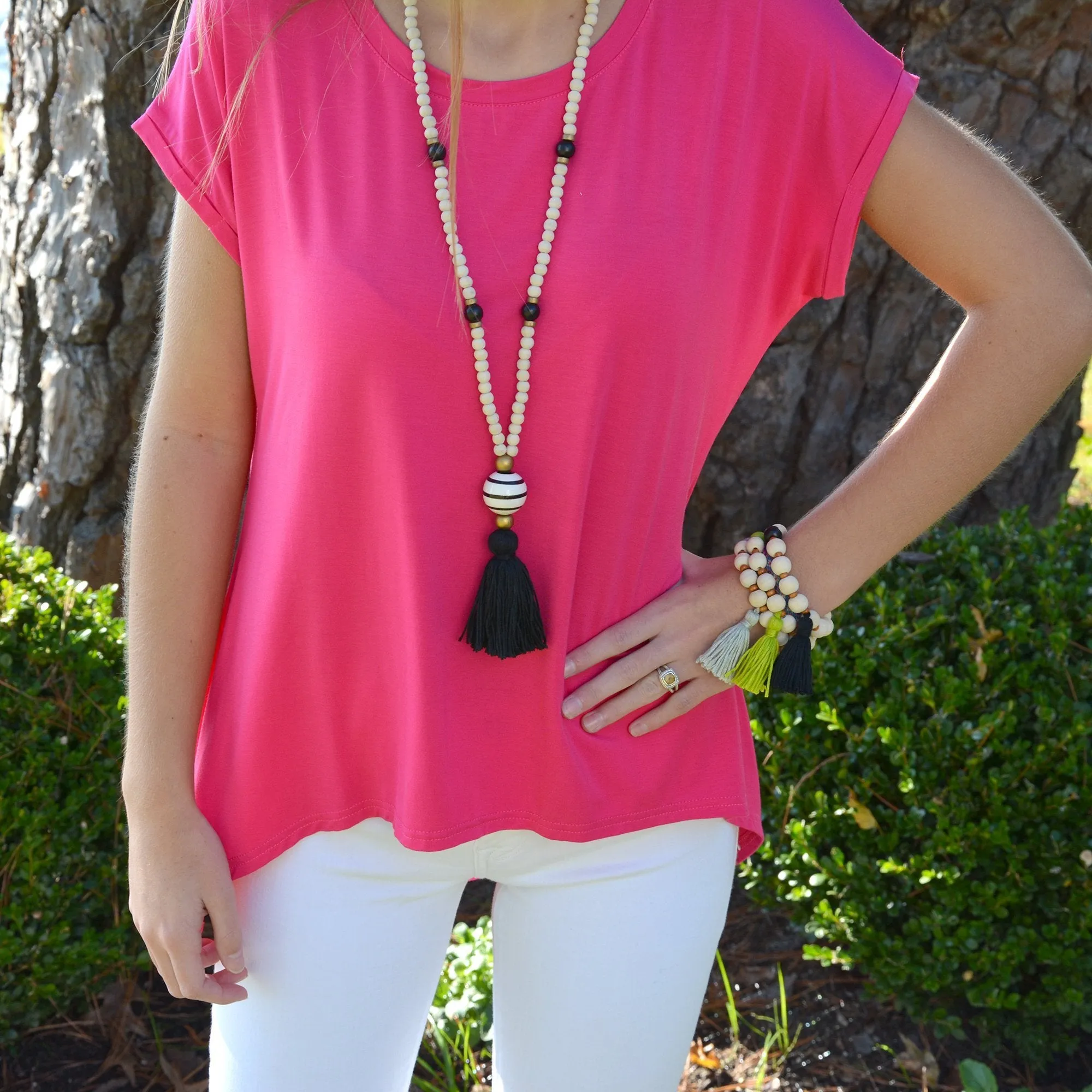 Ceramic Bead Tassel Necklaces