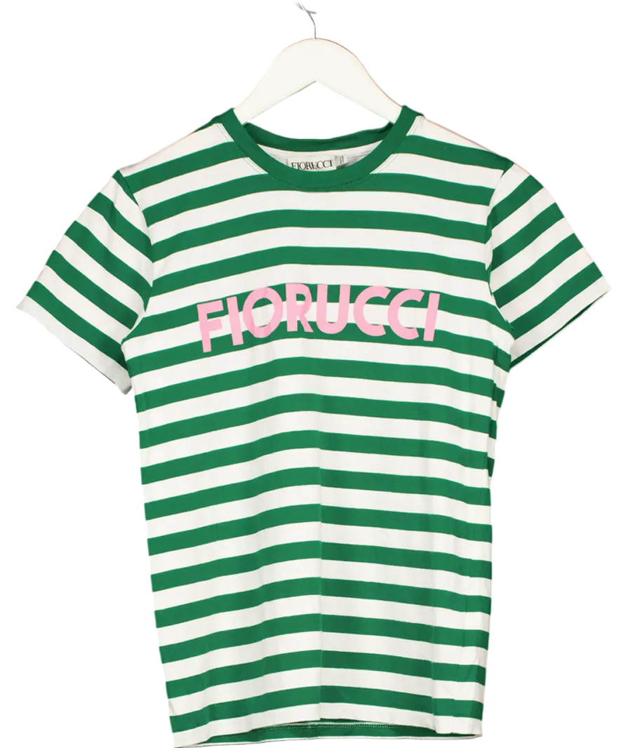 FIORUCCI Green Striped Logo T-shirt UK S