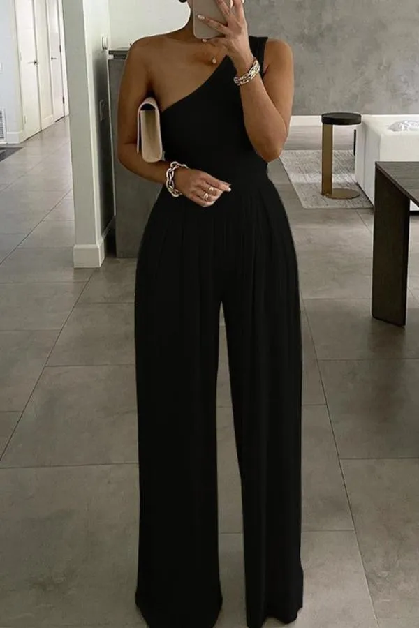 Free To Roam One Shoulder Ruched Wide Leg Jumpsuit
