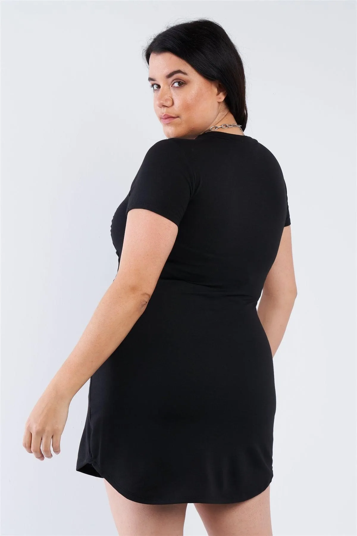 Junior Plus Size Black Graphic T-shirt Dress /1-1-2