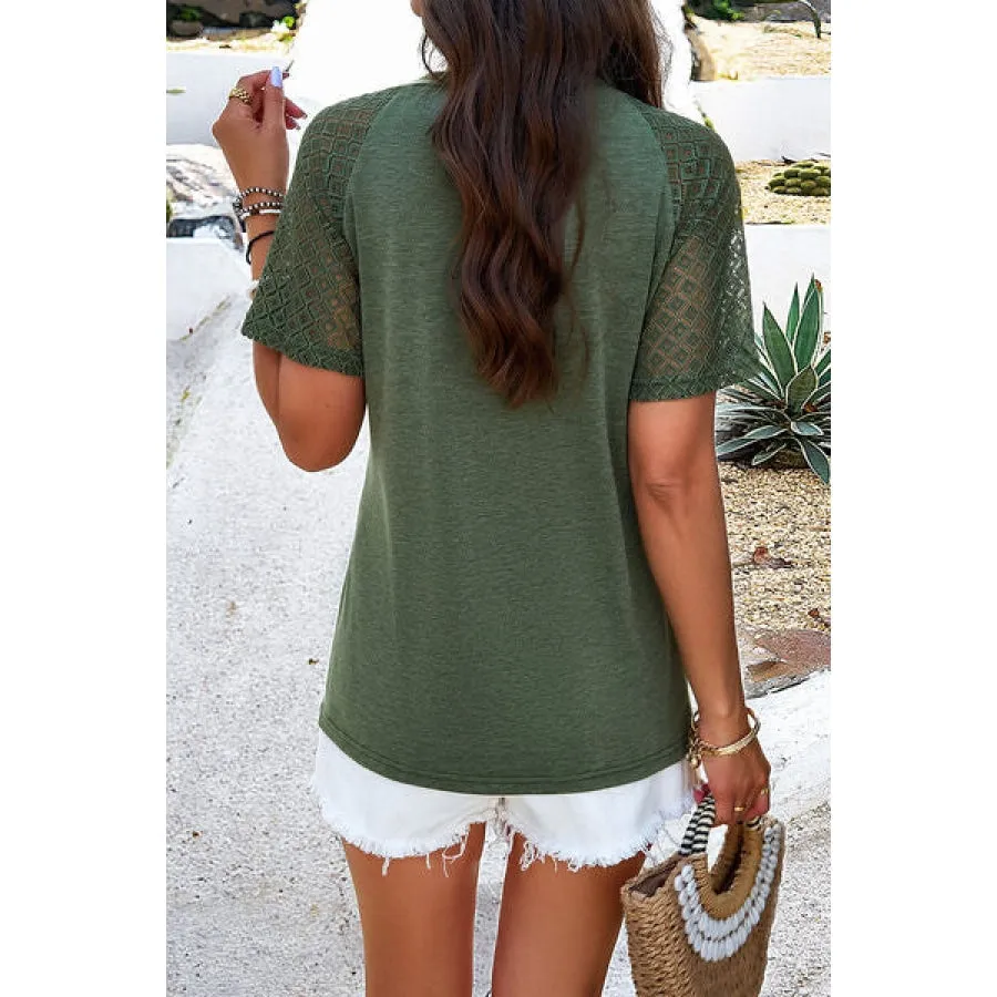 Lace Detail Round Neck Short Sleeve T-Shirt