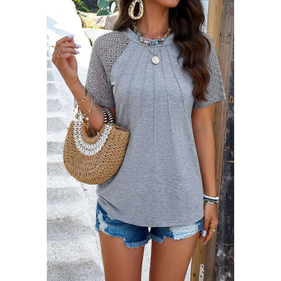 Lace Detail Round Neck Short Sleeve T-Shirt