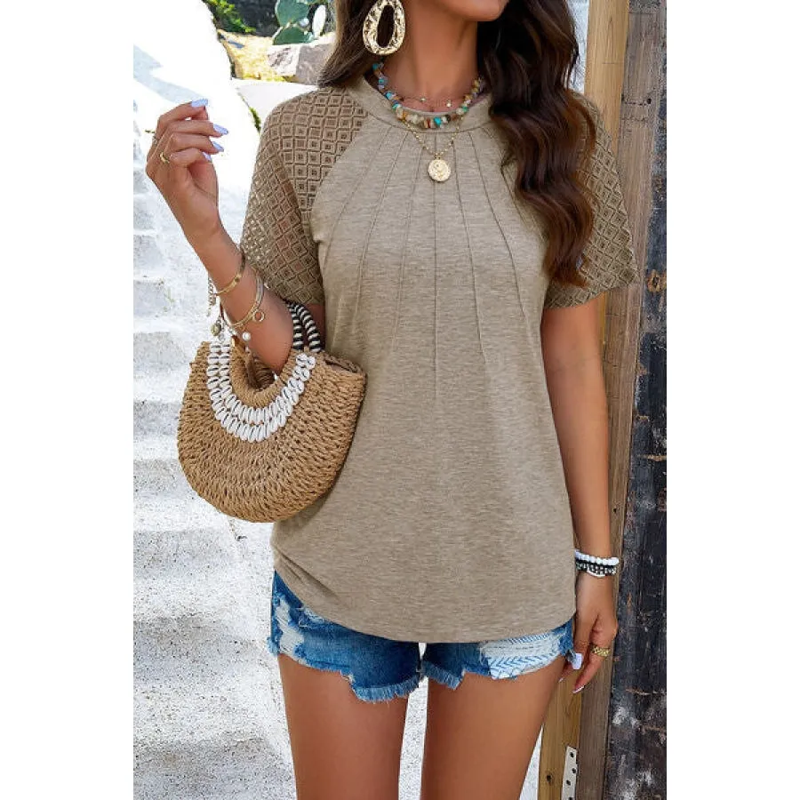 Lace Detail Round Neck Short Sleeve T-Shirt