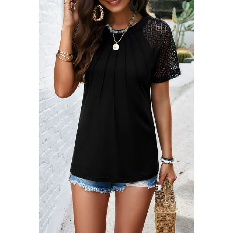 Lace Detail Round Neck Short Sleeve T-Shirt