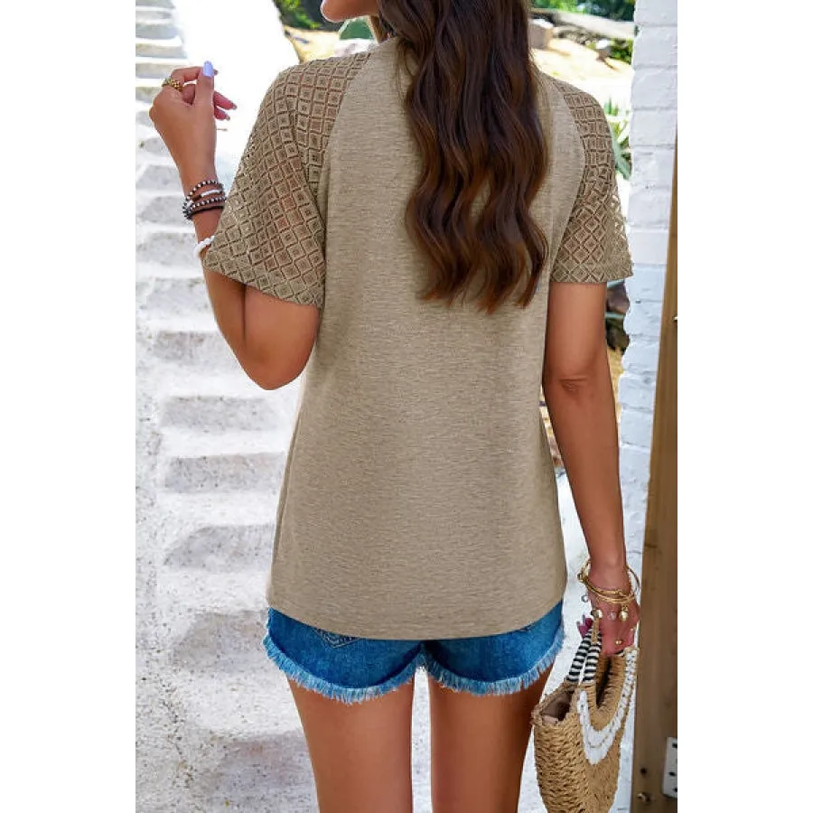 Lace Detail Round Neck Short Sleeve T-Shirt