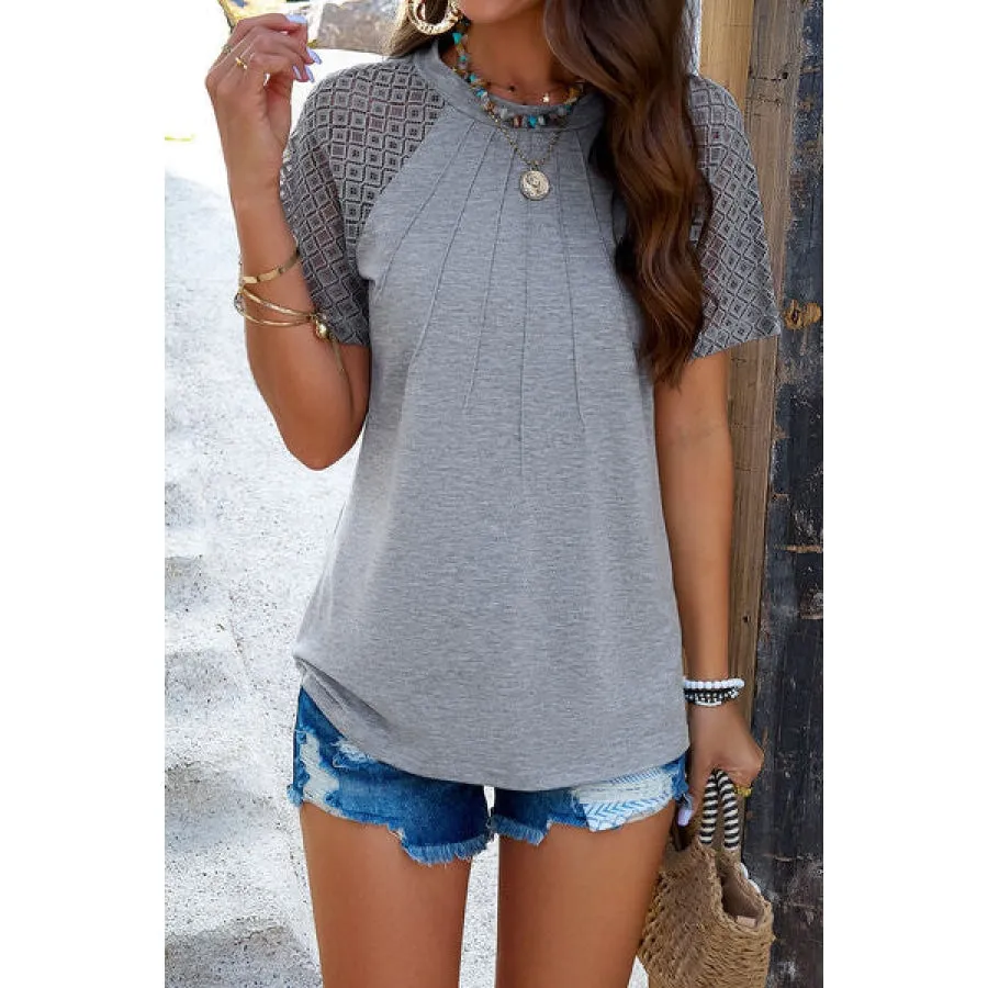 Lace Detail Round Neck Short Sleeve T-Shirt