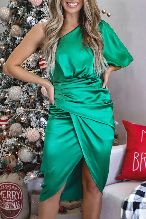 Lilipretty Glam Expectations One Shoulder Satin Drape Dress