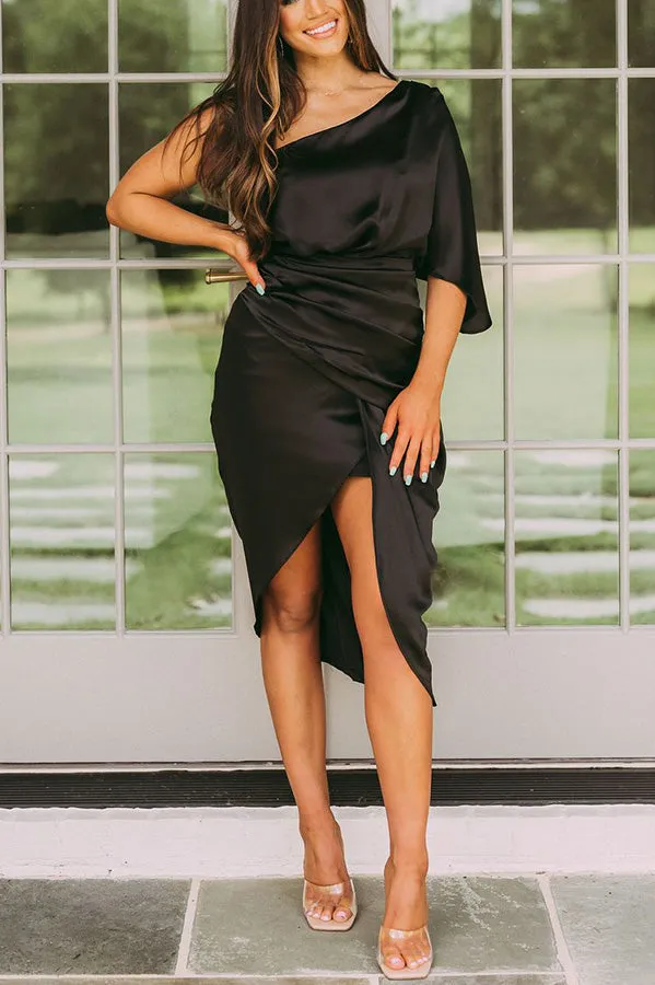 Lilipretty Glam Expectations One Shoulder Satin Drape Dress