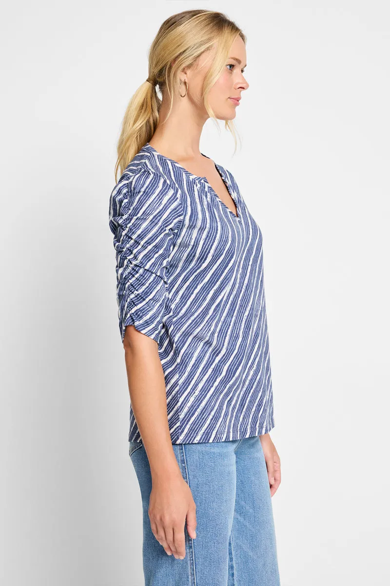 NIC ZOE Mixed Stripe Ruch Sleeve Tee