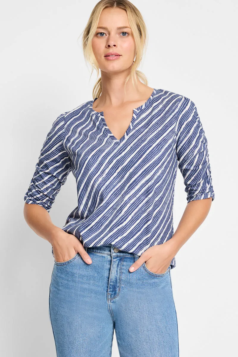 NIC ZOE Mixed Stripe Ruch Sleeve Tee