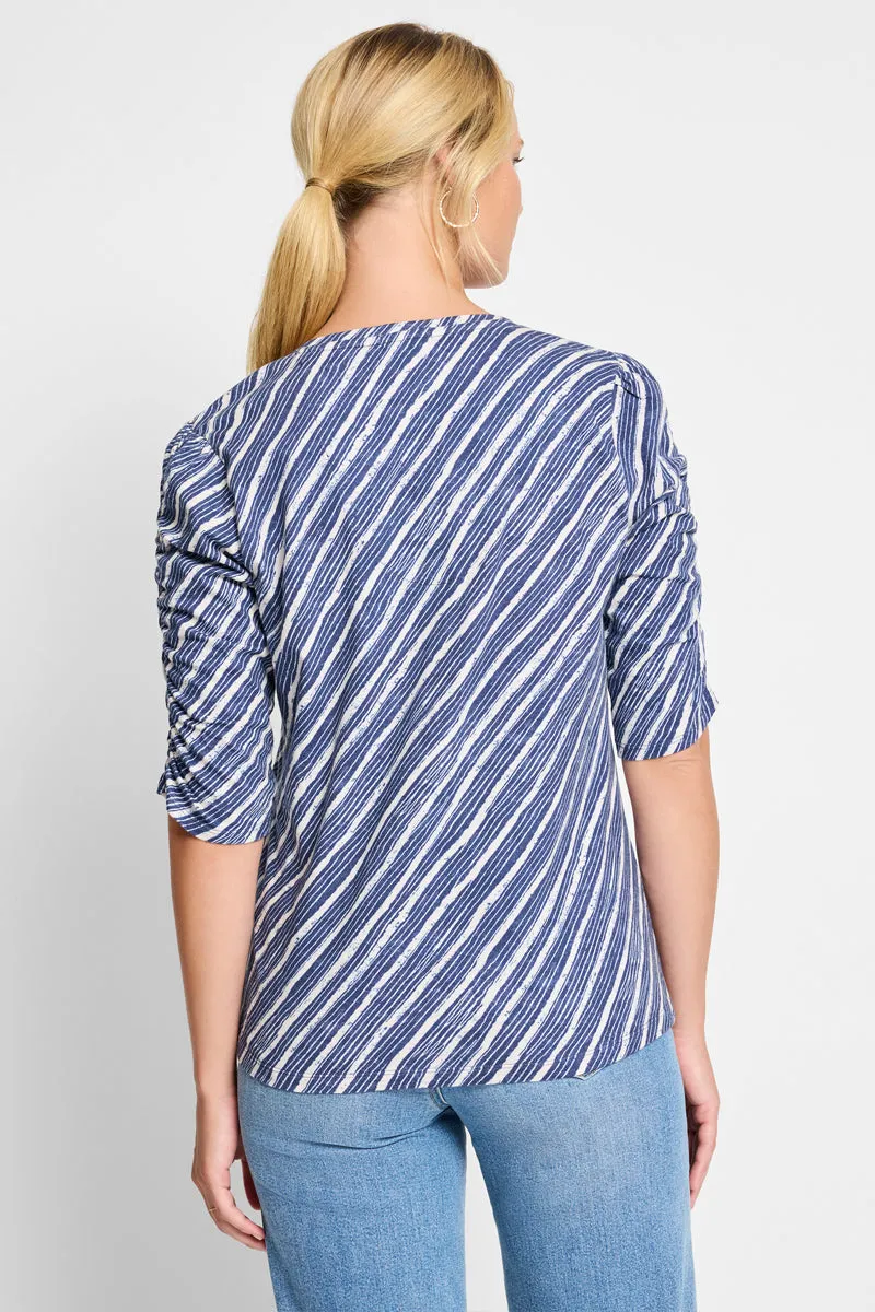 NIC ZOE Mixed Stripe Ruch Sleeve Tee