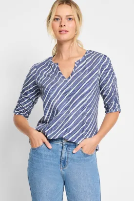 NIC ZOE Mixed Stripe Ruch Sleeve Tee
