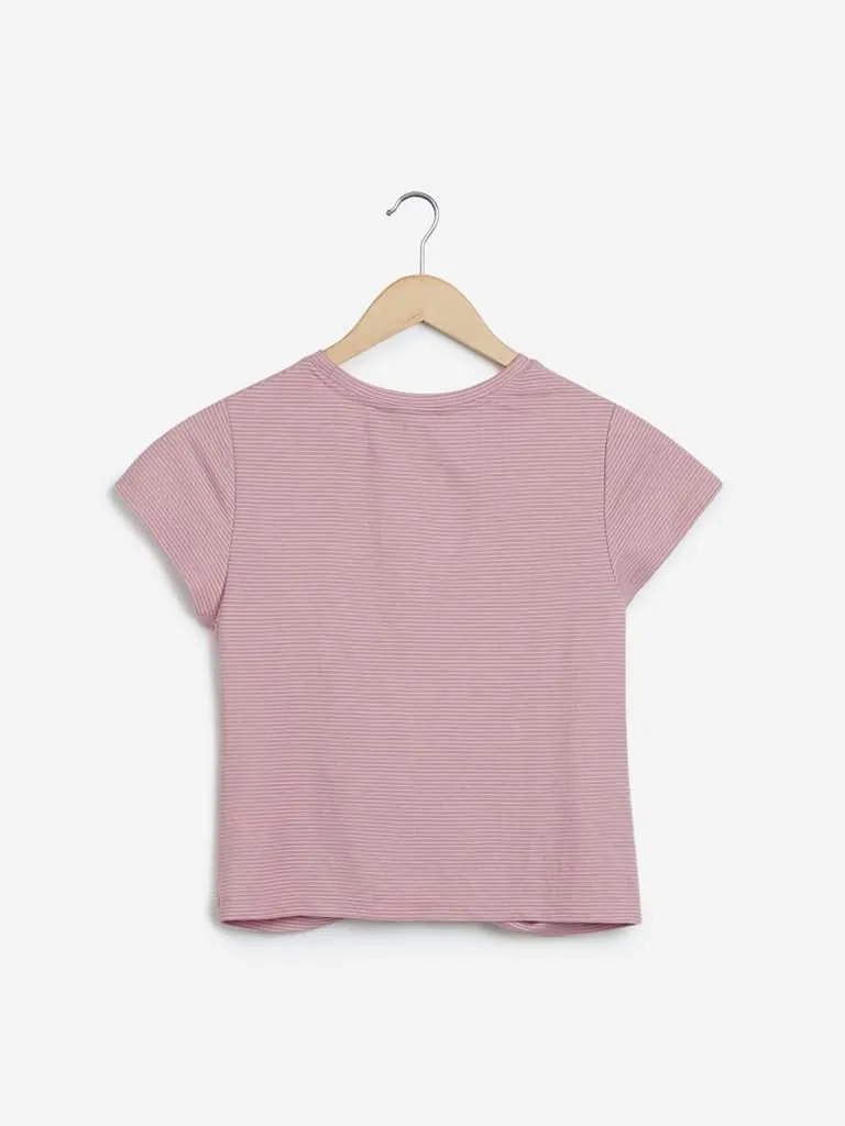 Nuon Pink Striped Twister Crop T-Shirt