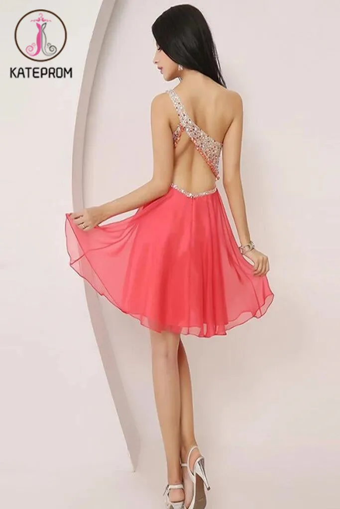 One Shoulder Beading Graduation Homecoming Dress KPH0042