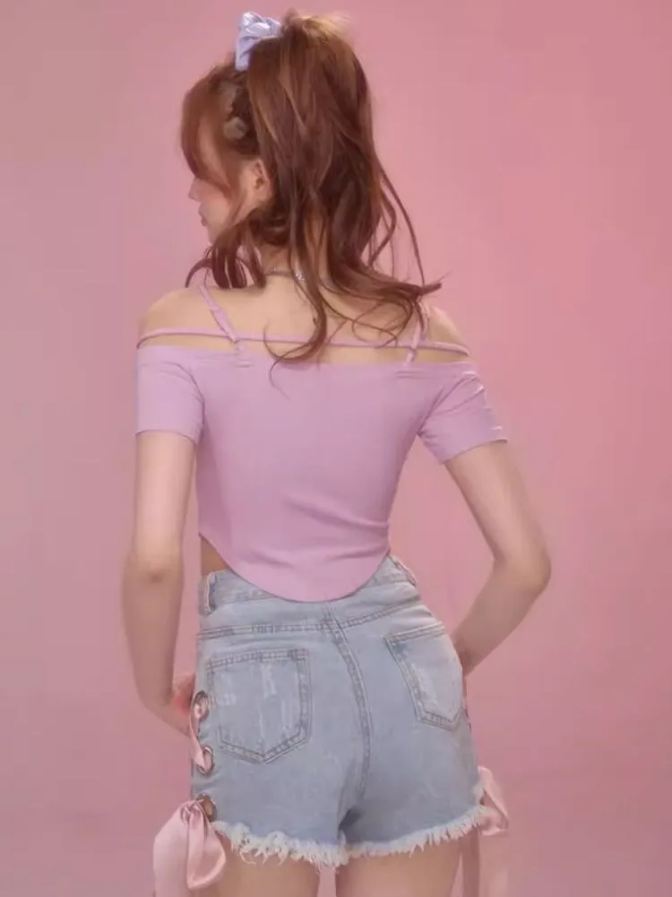 One-shoulder short-sleeved t-shirt【s0000006599】