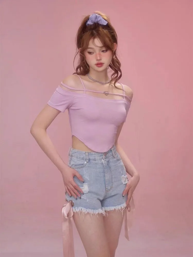 One-shoulder short-sleeved t-shirt【s0000006599】
