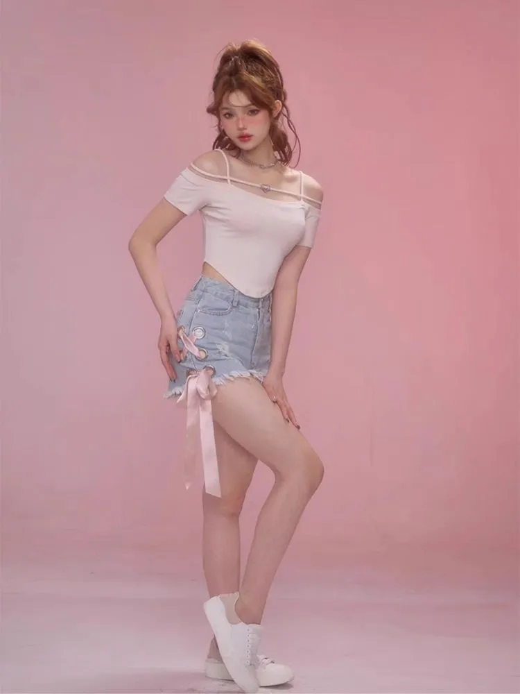 One-shoulder short-sleeved t-shirt【s0000006599】