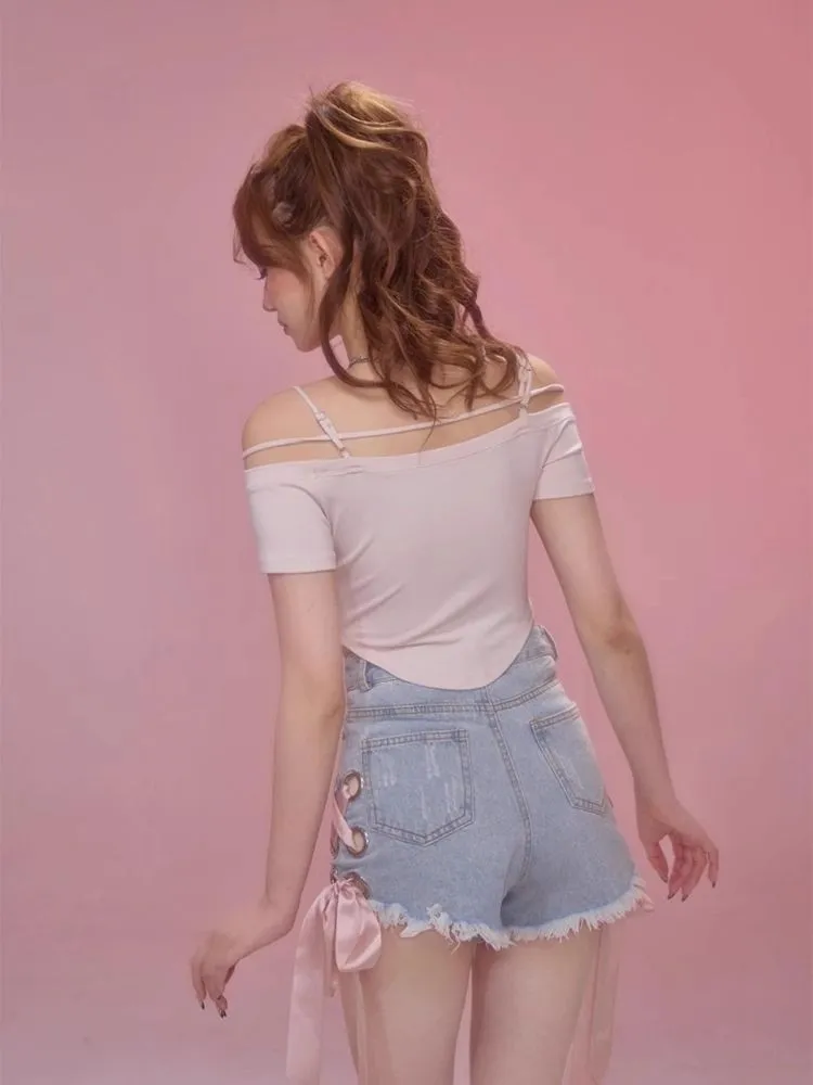 One-shoulder short-sleeved t-shirt【s0000006599】
