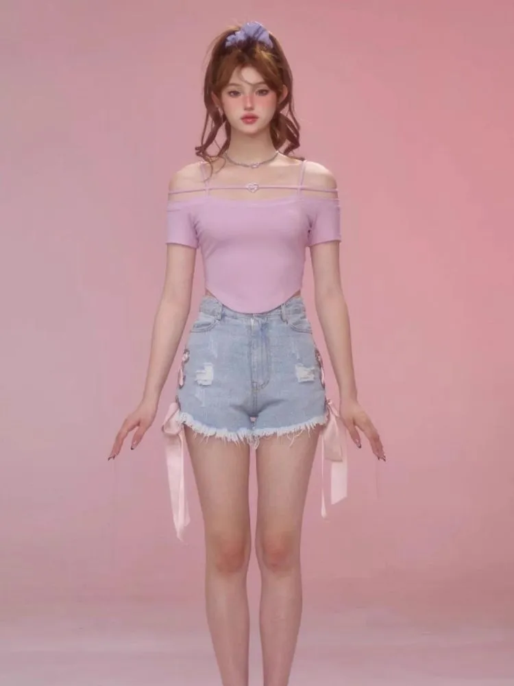 One-shoulder short-sleeved t-shirt【s0000006599】