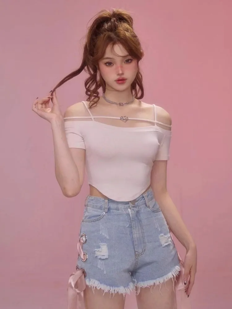 One-shoulder short-sleeved t-shirt【s0000006599】
