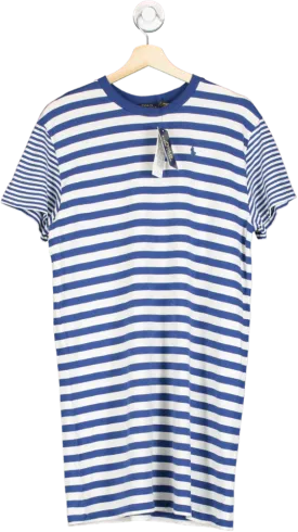 Polo Ralph Lauren Blue Striped Embroidered Polo Pony Logo T-Shirt Dress Uk XS