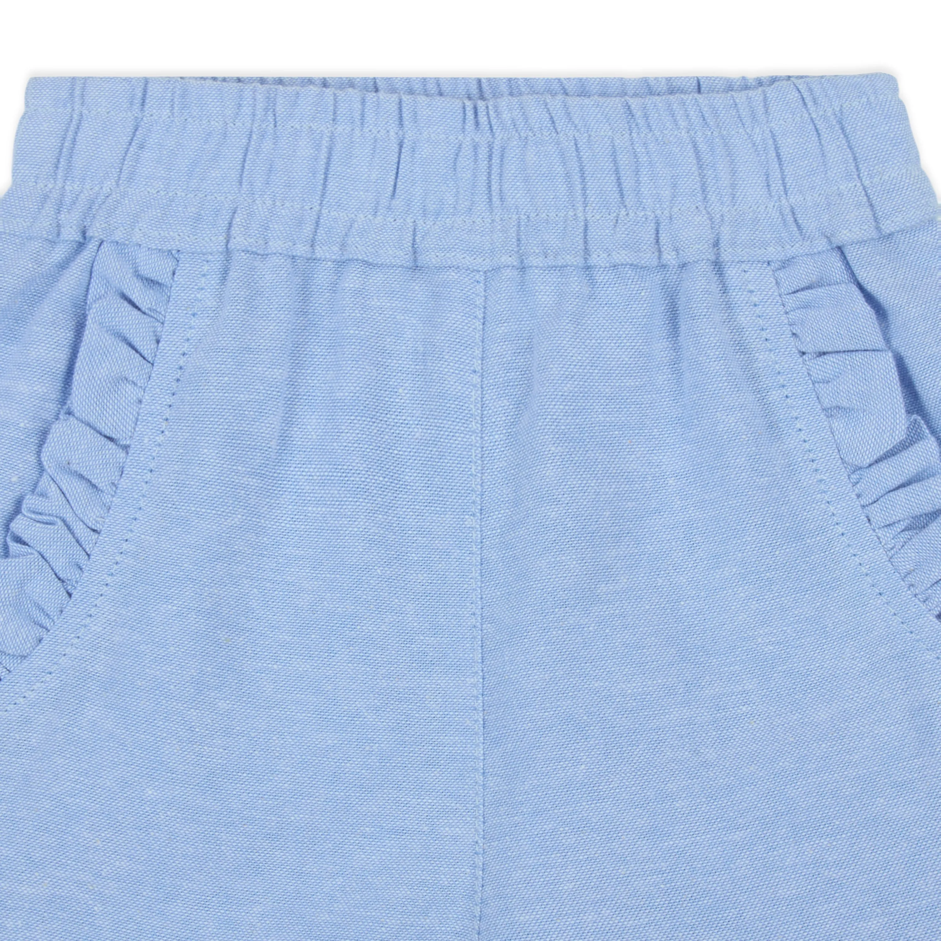 Puff Printed Ruffle Sleeves Tee With Chambray Short - Pink & Blue