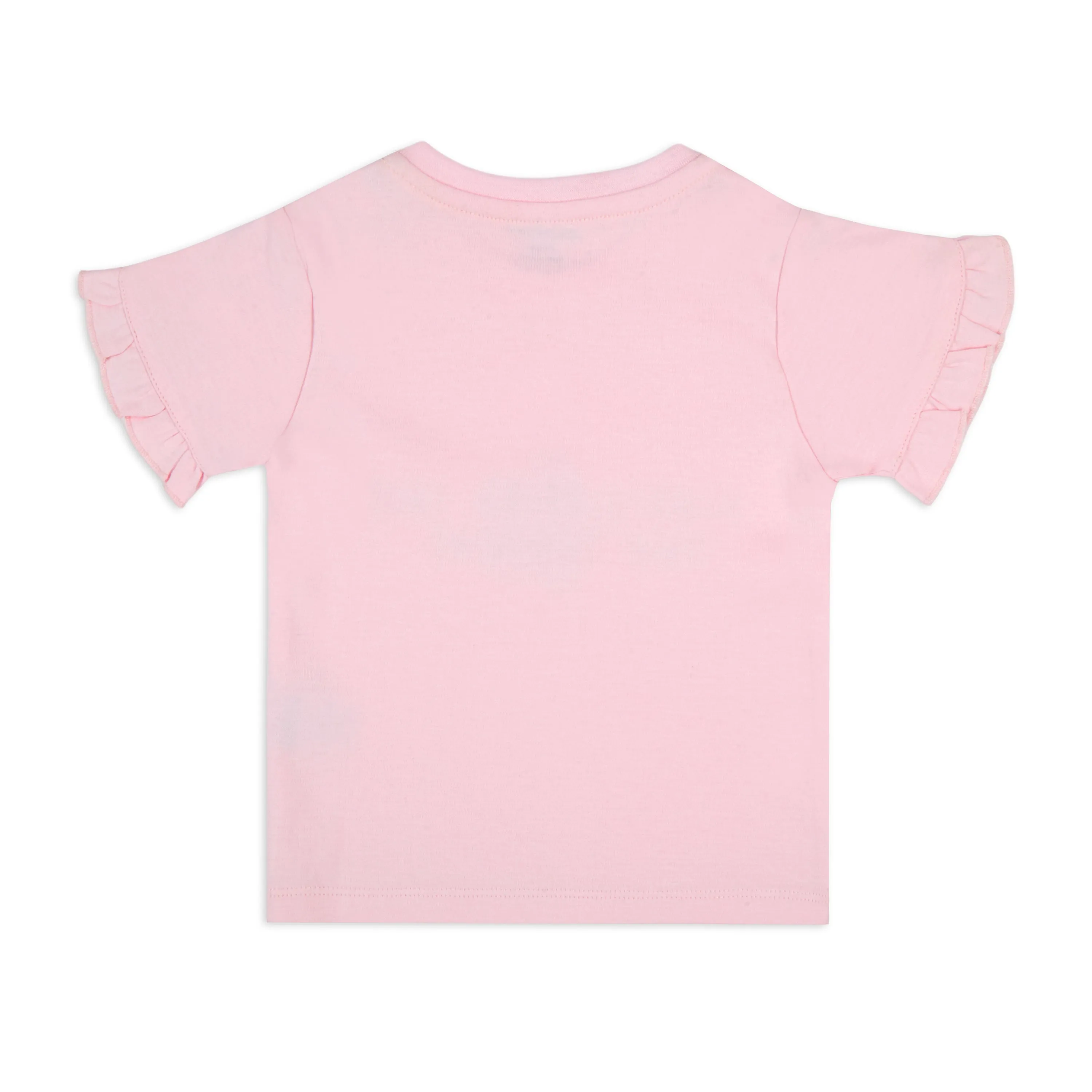 Puff Printed Ruffle Sleeves Tee With Chambray Short - Pink & Blue