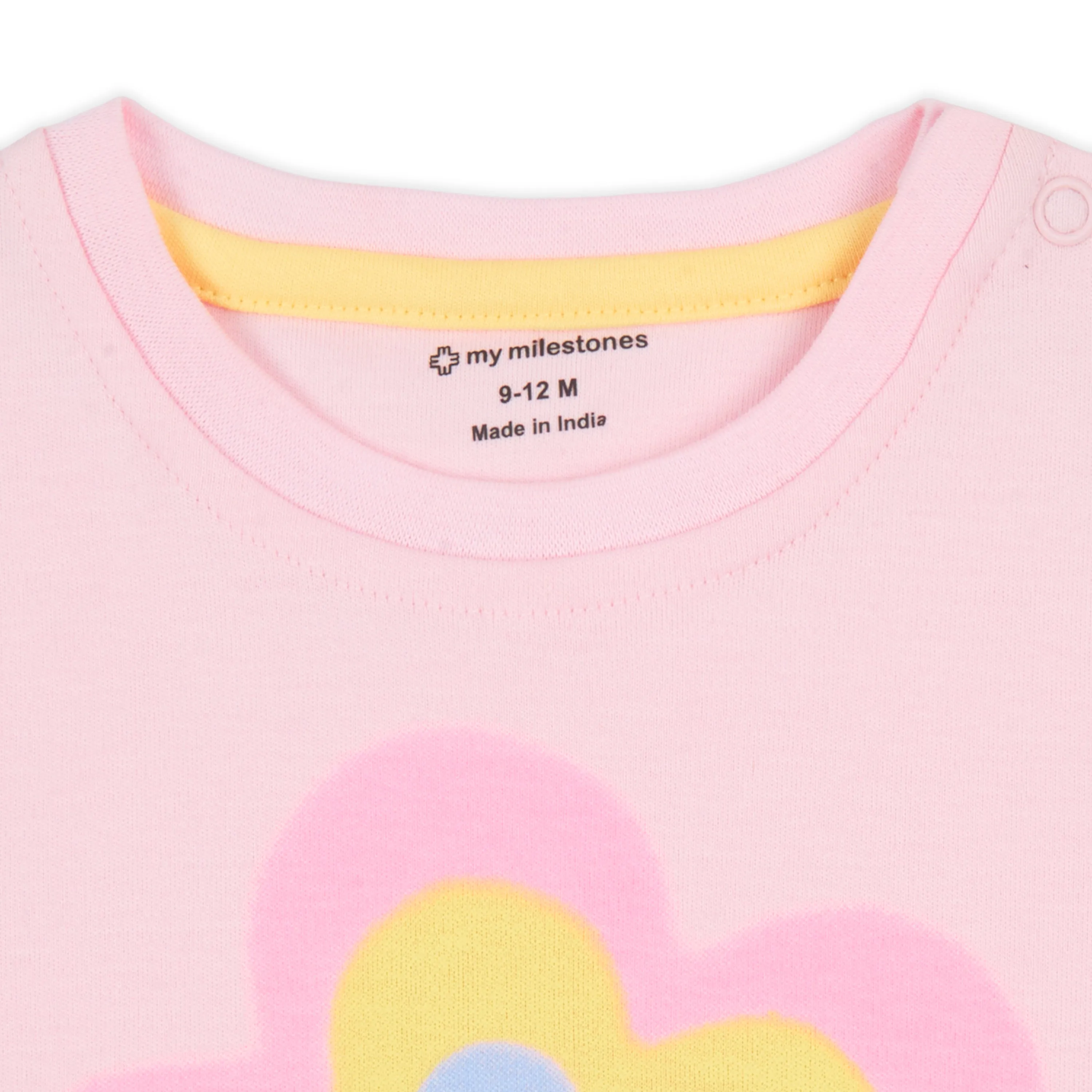Puff Printed Ruffle Sleeves Tee With Chambray Short - Pink & Blue