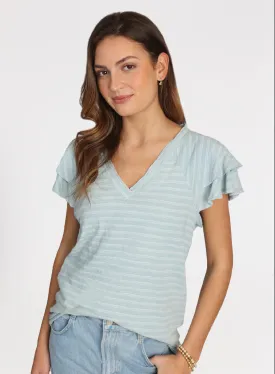 Ruffle Sleeve Striped T Shirt