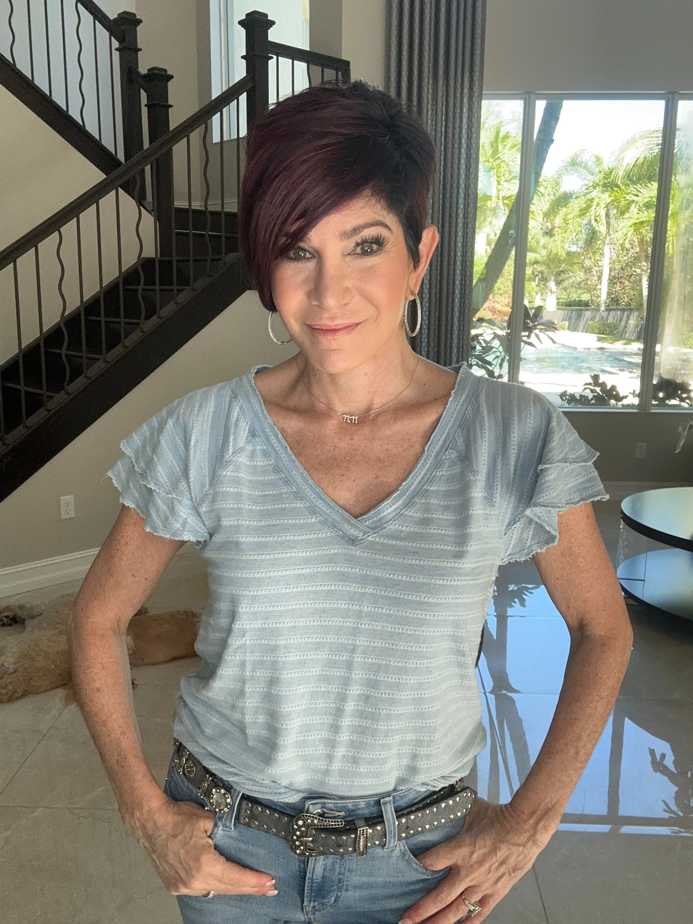 Ruffle Sleeve Striped T Shirt