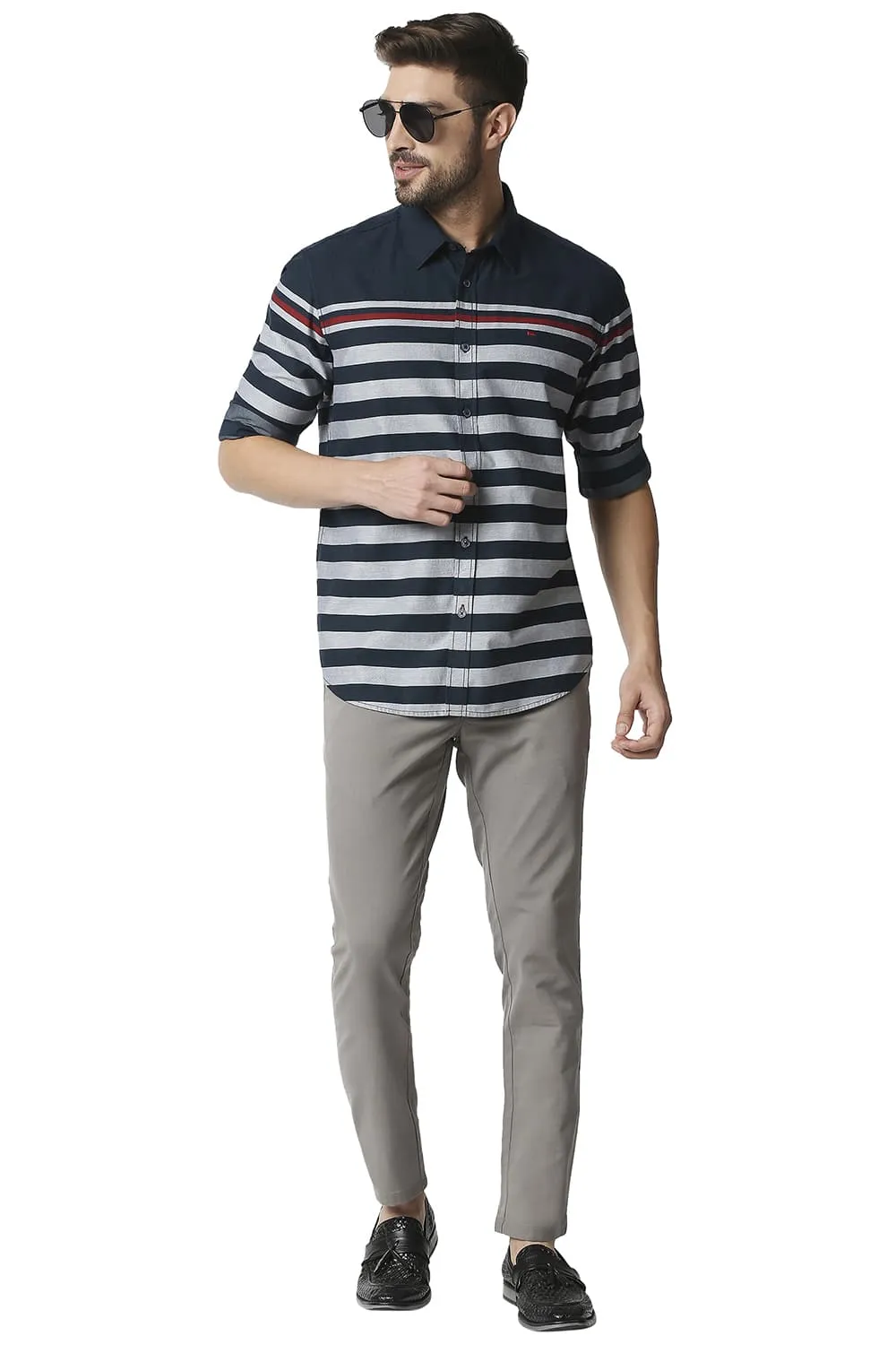 Slim Fit Twill Eng Weft Stripe Shirt