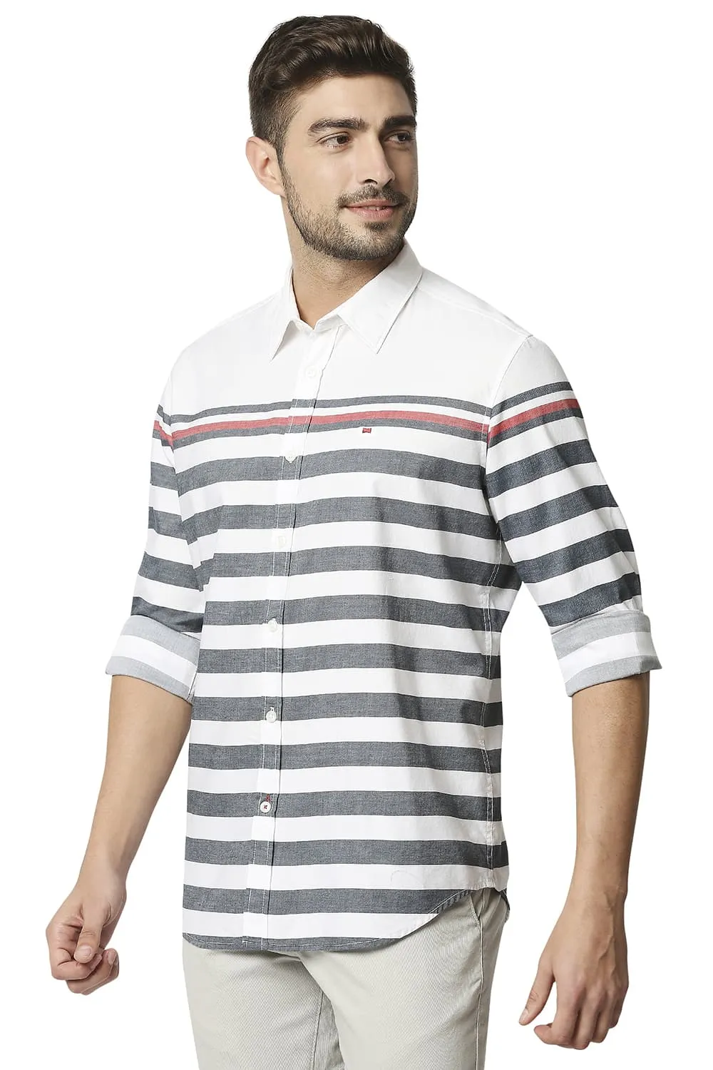 Slim Fit Twill Eng Weft Stripe Shirt