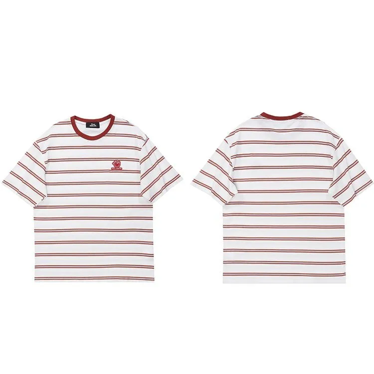 Streetwear Retro Striped T-Shirt - Harajuku Cotton Casual Men's Tee