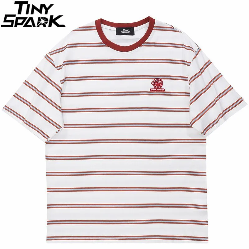 Streetwear Retro Striped T-Shirt - Harajuku Cotton Casual Men's Tee