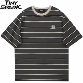 Streetwear Retro Striped T-Shirt - Harajuku Cotton Casual Men's Tee