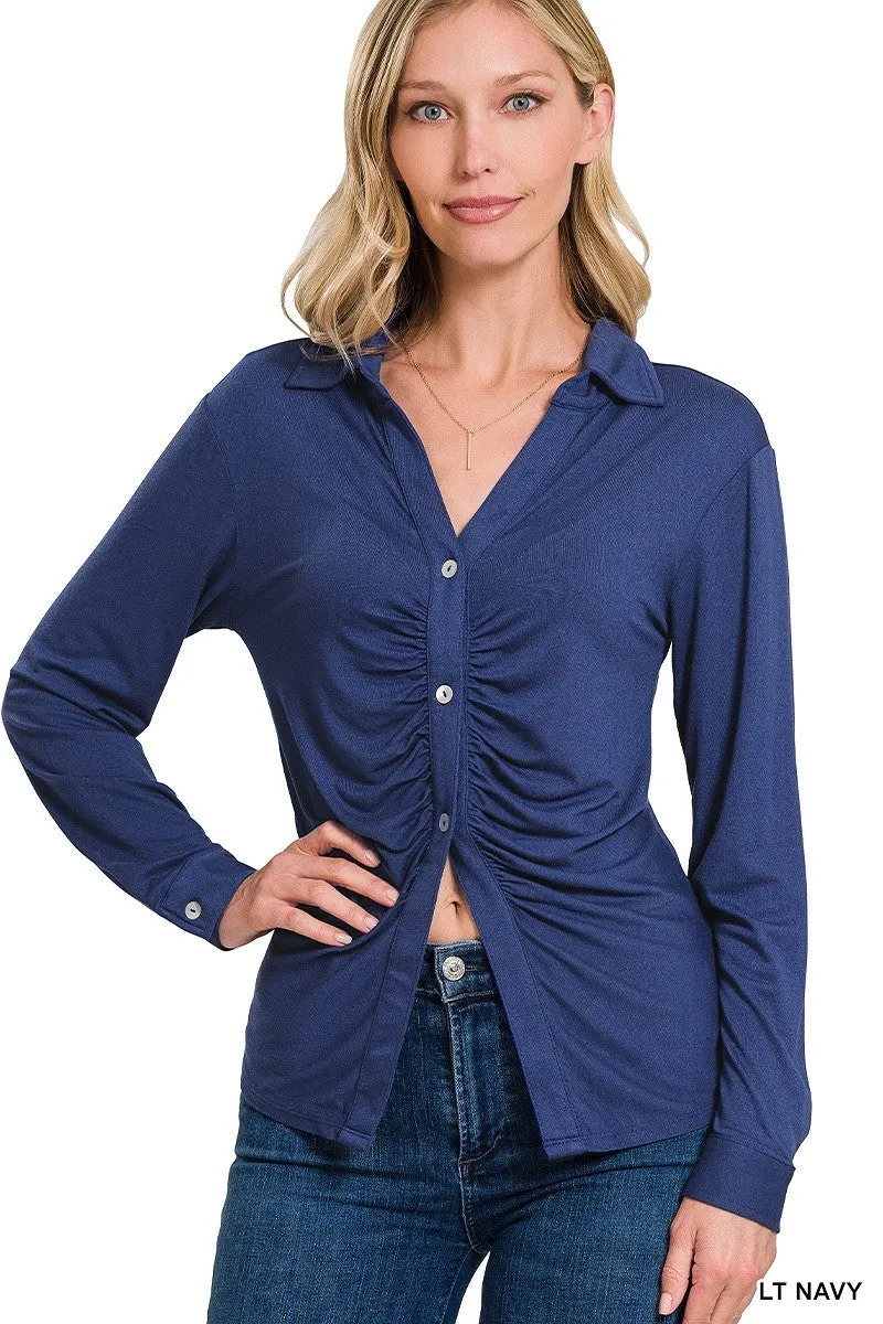 Stretchy Ruched Shirt - 9 colors
