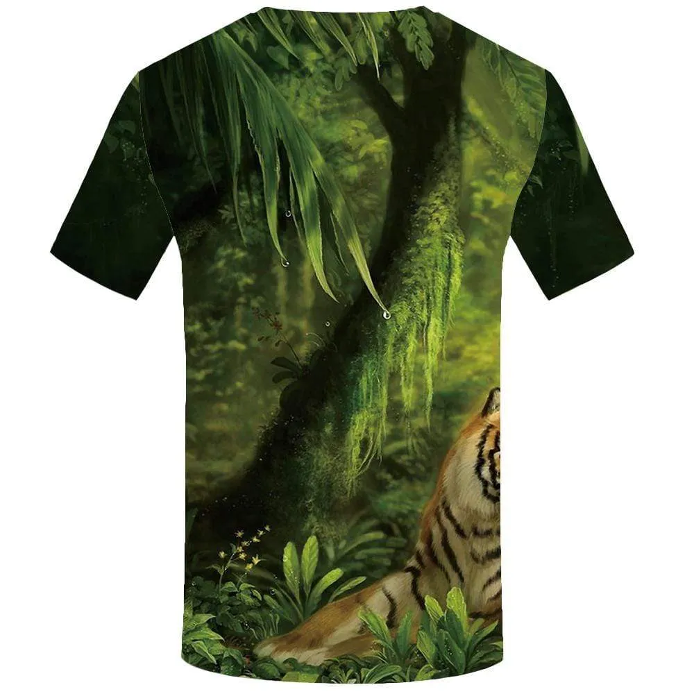 Tiger T-shirts Men Forest Tshirt Anime Leaves T-shirt 3d Green T shirts Funny Animal Tshirts Print Mens Fashion Graphic Unisex